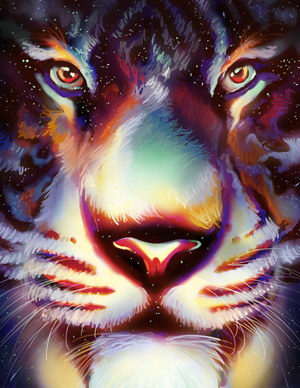 Tiger in the Stars Galaxy Digital Art Painting by Melody Nieves
